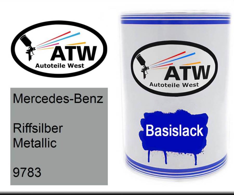 Mercedes-Benz, Riffsilber Metallic, 9783: 500ml Lackdose, von ATW Autoteile West.